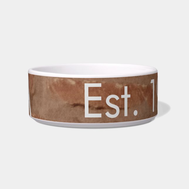 Brown rustic brick stone add name letter year date bowl (Front)