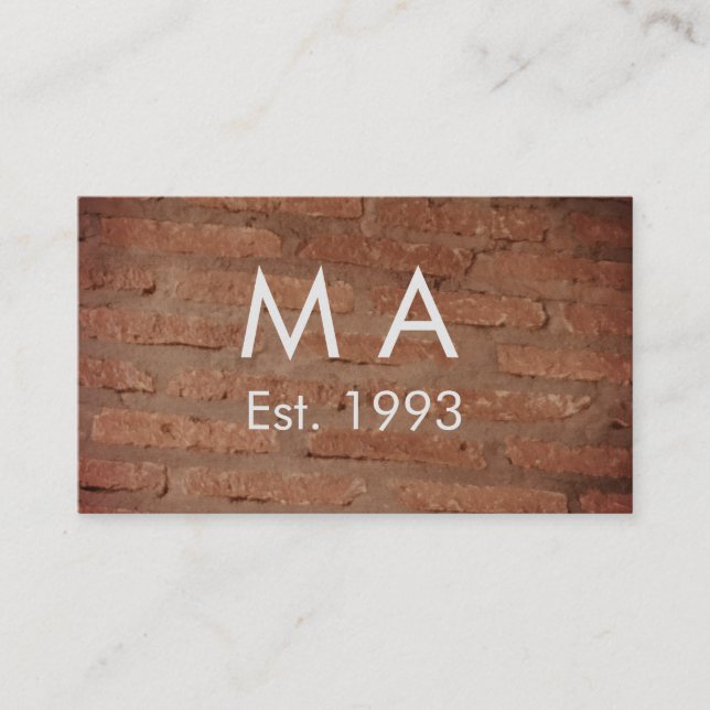 Brown rustic brick stone add name letter year date business card (Front)