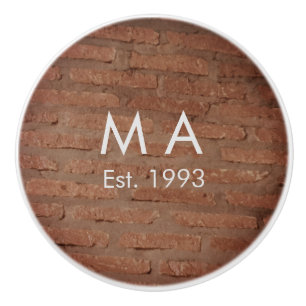 Brown rustic brick stone add name letter year date ceramic knob