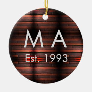 Brown rustic brick stone add name letter year date ceramic tree decoration