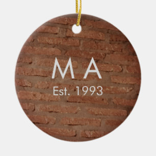 Brown rustic brick stone add name letter year date ceramic tree decoration