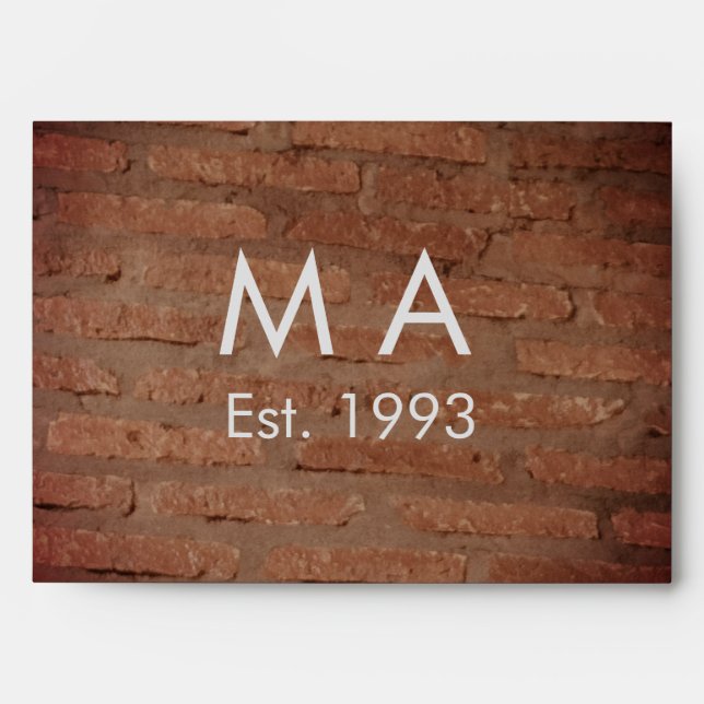 Brown rustic brick stone add name letter year date envelope (Front)