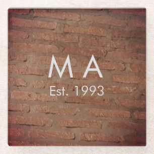 Brown rustic brick stone add name letter year date glass coaster
