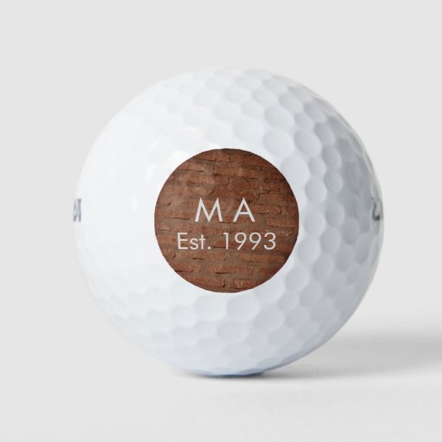 Brown rustic brick stone add name letter year date golf balls (Front)