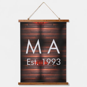 Brown rustic brick stone add name letter year date hanging tapestry