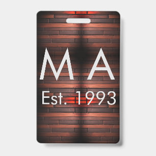 Brown rustic brick stone add name letter year date ID badge