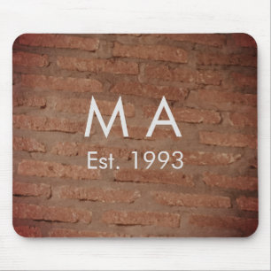 Brown rustic brick stone add name letter year date mouse mat