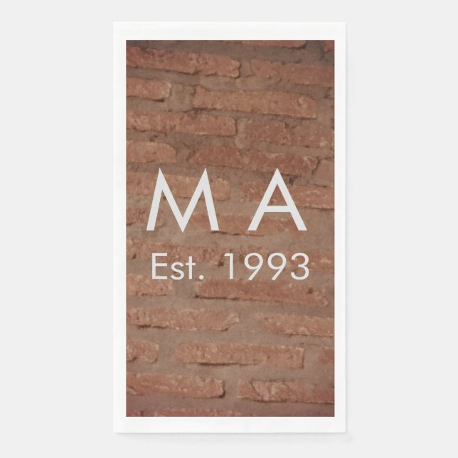 Brown rustic brick stone add name letter year date napkin (Front)