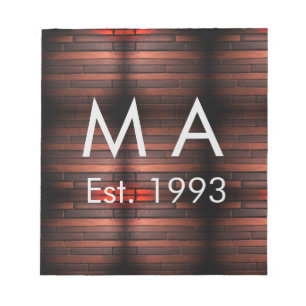 Brown rustic brick stone add name letter year date notepad