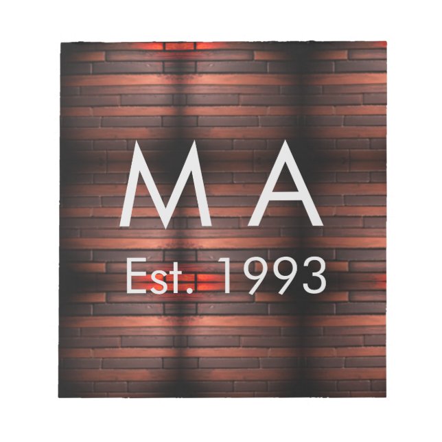 Brown rustic brick stone add name letter year date notepad (Front)