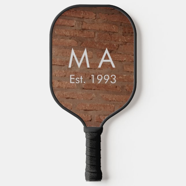 Brown rustic brick stone add name letter year date pickleball paddle (Front)