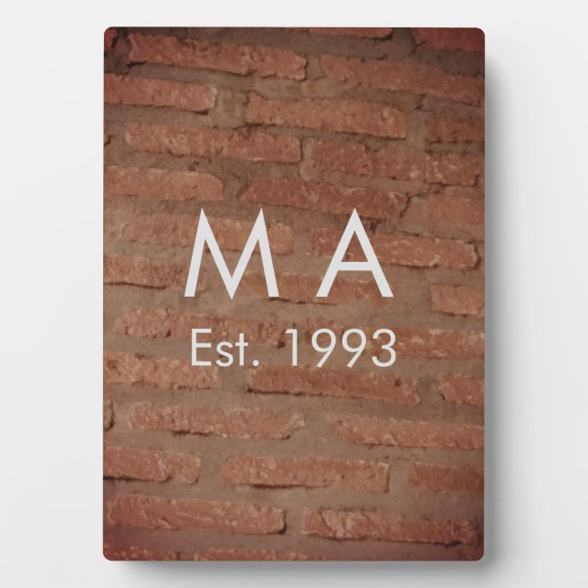 Brown rustic brick stone add name letter year date plaque (Front)