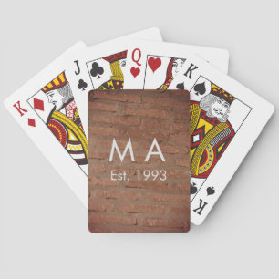 Brown rustic brick stone add name letter year date playing cards