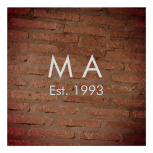 Brown rustic brick stone add name letter year date poster