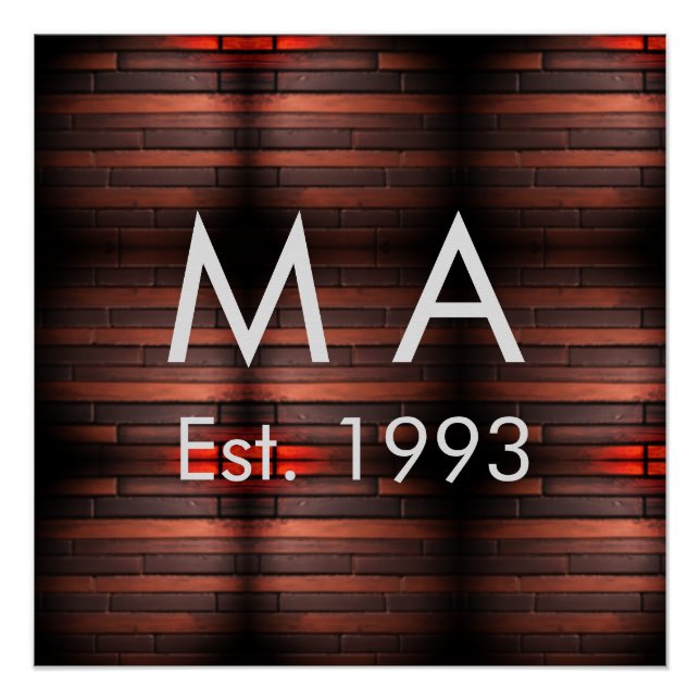 Brown rustic brick stone add name letter year date poster (Front)