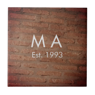 Brown rustic brick stone add name letter year date tile