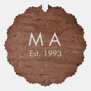 Brown rustic brick stone add name letter year date tree decoration card