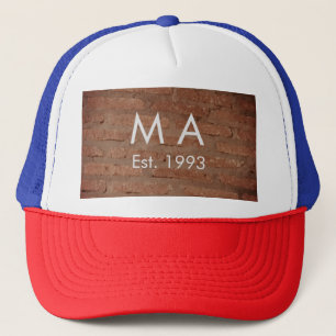 Brown rustic brick stone add name letter year date trucker hat