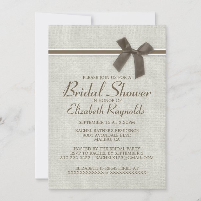 Brown Rustic Burlap Bridal Shower Invitations (Front)