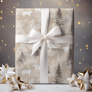 Brown Rustic  Christmas Winter Bear  Wrapping Paper