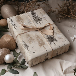 Brown Rustic  Christmas Winter Pine Tree Wrapping Paper