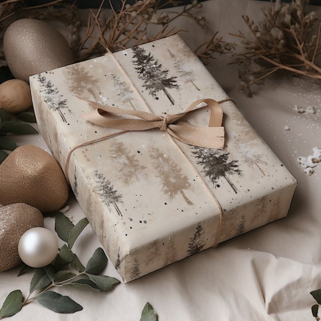 Brown Rustic  Christmas Winter Pine Tree Wrapping Paper Sheet (Creator Uploaded)