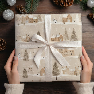Brown Rustic  Christmas Winter Village  Wrapping Paper