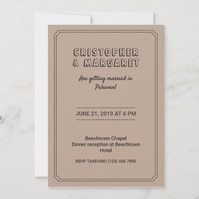 Brown Rustic Classic wedding Invitation (Front)