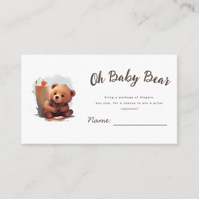 Brown Rustic Cub Bear Baby Shower Enclosure Card (Front)