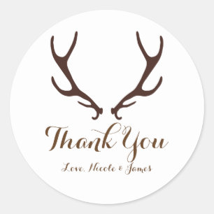 Brown Rustic Deer Antlers Woodsy Wedding Favour Classic Round Sticker