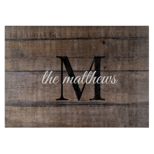 Brown Rustic Farmhouse Barn Wood Monogram Name  Cutting Board