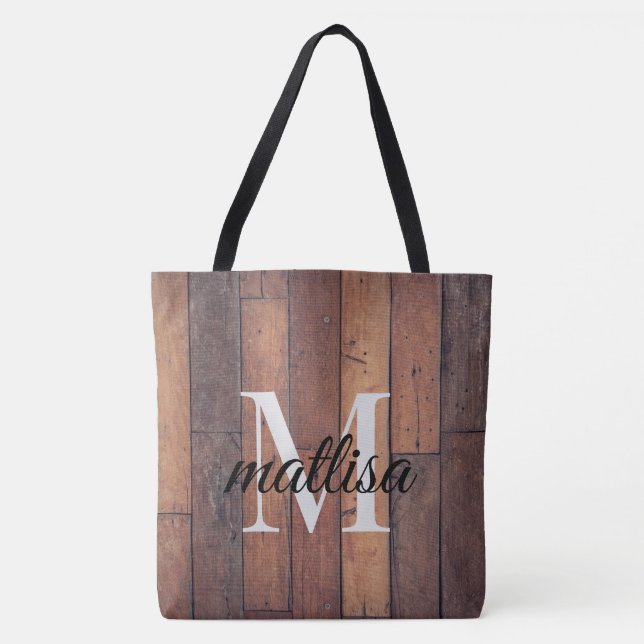 Brown Rustic Farmhouse Style Monogram Script  Tote Bag (Front)