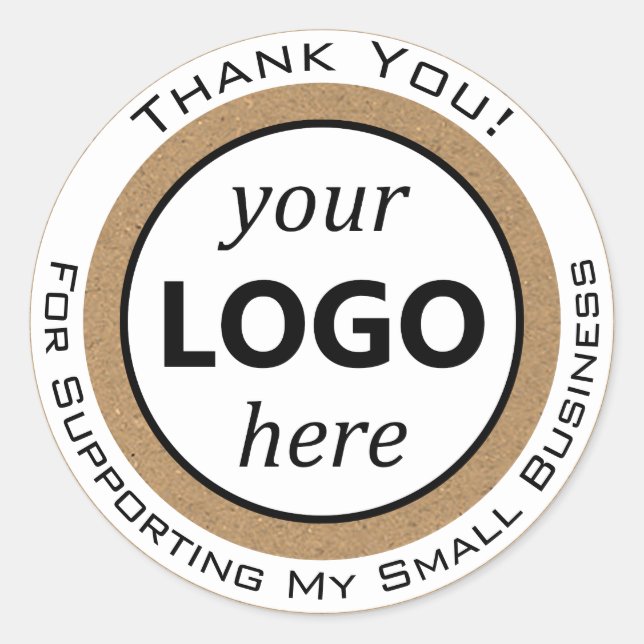 Brown Rustic Kraft Paper Thank You Your Logo Here Classic Round Sticker (Front)