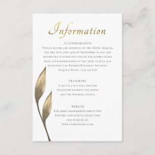 Brown rustic leaf gold script guest information enclosure card