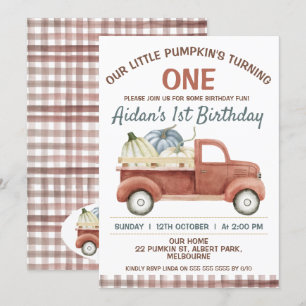 Brown Rustic Little Pumpkin Truck 1st Birthday Invitation