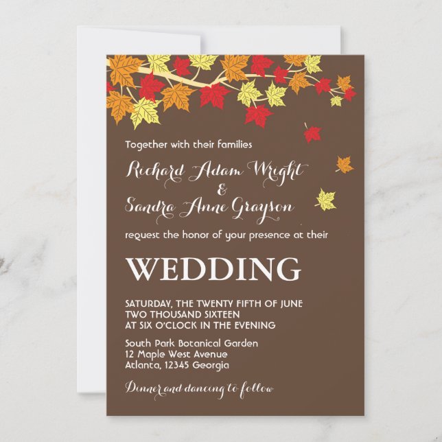Brown Rustic Maple Leaves Fall Wedding Invitation (Front)