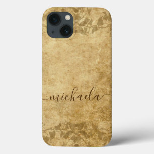 Brown rustic paper parchment vines Monogram iPhone 13 Case