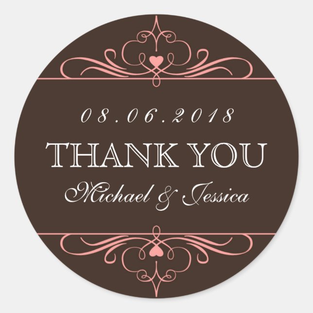 Brown Rustic Swirl Floral Ornament Wedding Sticker (Front)