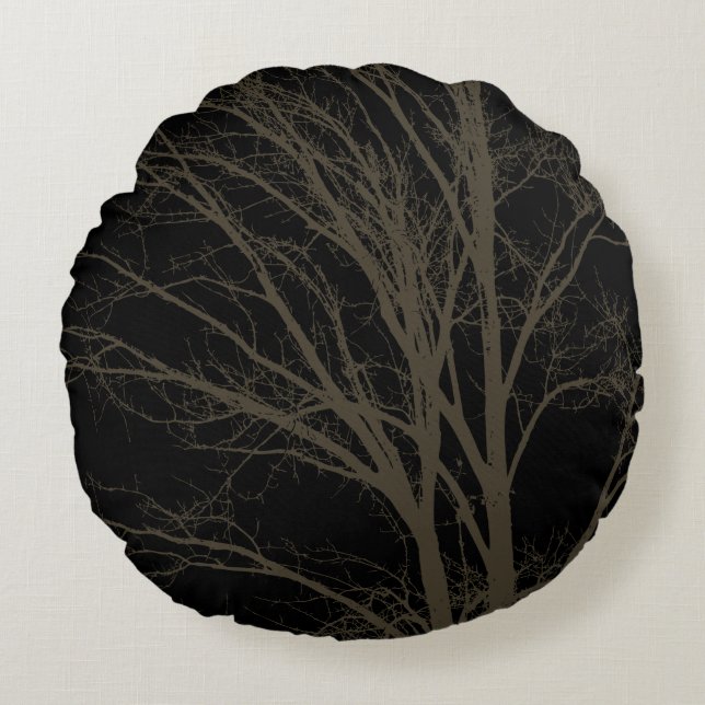 Brown Rustic Tree Branches Round Cushion (Front)