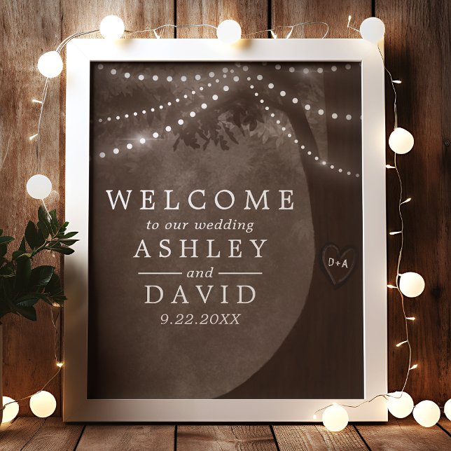 Brown Rustic Tree Lights Wedding Welcome Sign (Creator Uploaded)