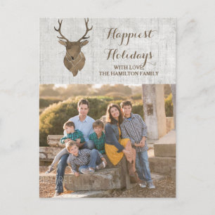 Brown Rustic Watercolor Deer Holiday Photo