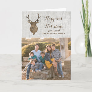 Brown Rustic Watercolor Deer Holiday Photo