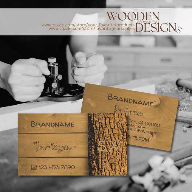 Brown Rustic Wooden Boards Tree Bark with Monogram Business Card (Creator Uploaded)