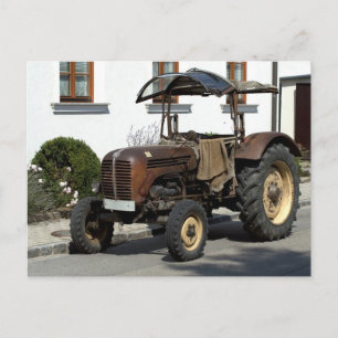 Brown Rusty Tractor Postcard