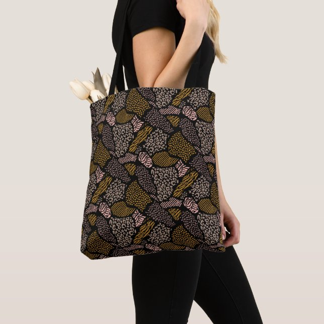Brown Safari Animal Print Tote Bag (Close Up)