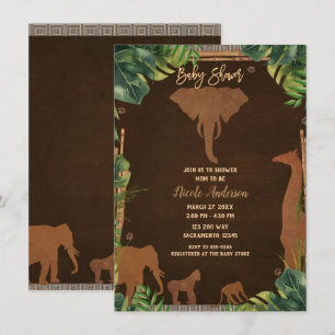 Brown Safari Jungle Zoo Animals Baby Shower Invitation