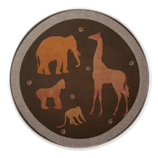 Brown Safari Jungle Zoo Animals Ceramic Knob (Front)