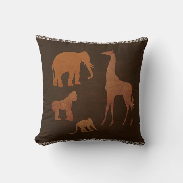Brown Safari Jungle Zoo Animals Personalised Cushion (Front)