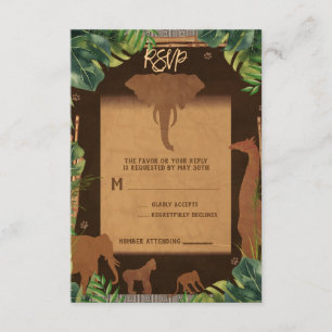 Brown Safari Jungle Zoo Animals Wedding RSVP