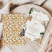 Brown Safari Wild One Baby Shower Thank You Card